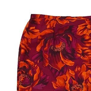 Moda Seta Floral 100% Silk Straight Skirt 14 Red Orange Pink Office Siren Career